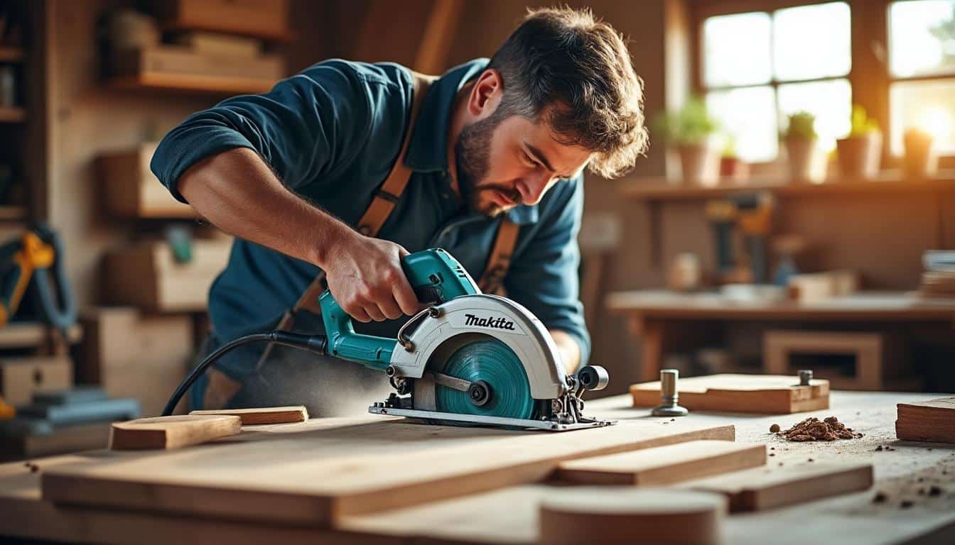 Illustration: Comment exploiter la capacité de coupe et régler les angles avec la scie circulaire Makita 235 mm