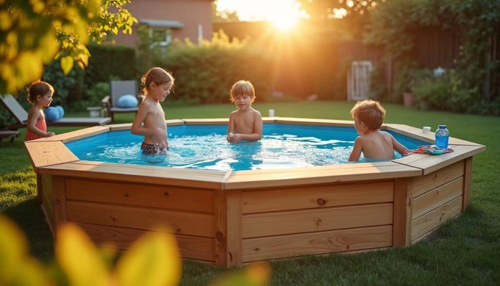 Piscine hors sol hexagonale en bois : élégance et installation rapide