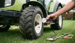 Pression des pneus d’un tracteur tondeuse bien réglée